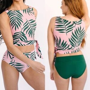 Lime Ricki palm print tankini crop swim top